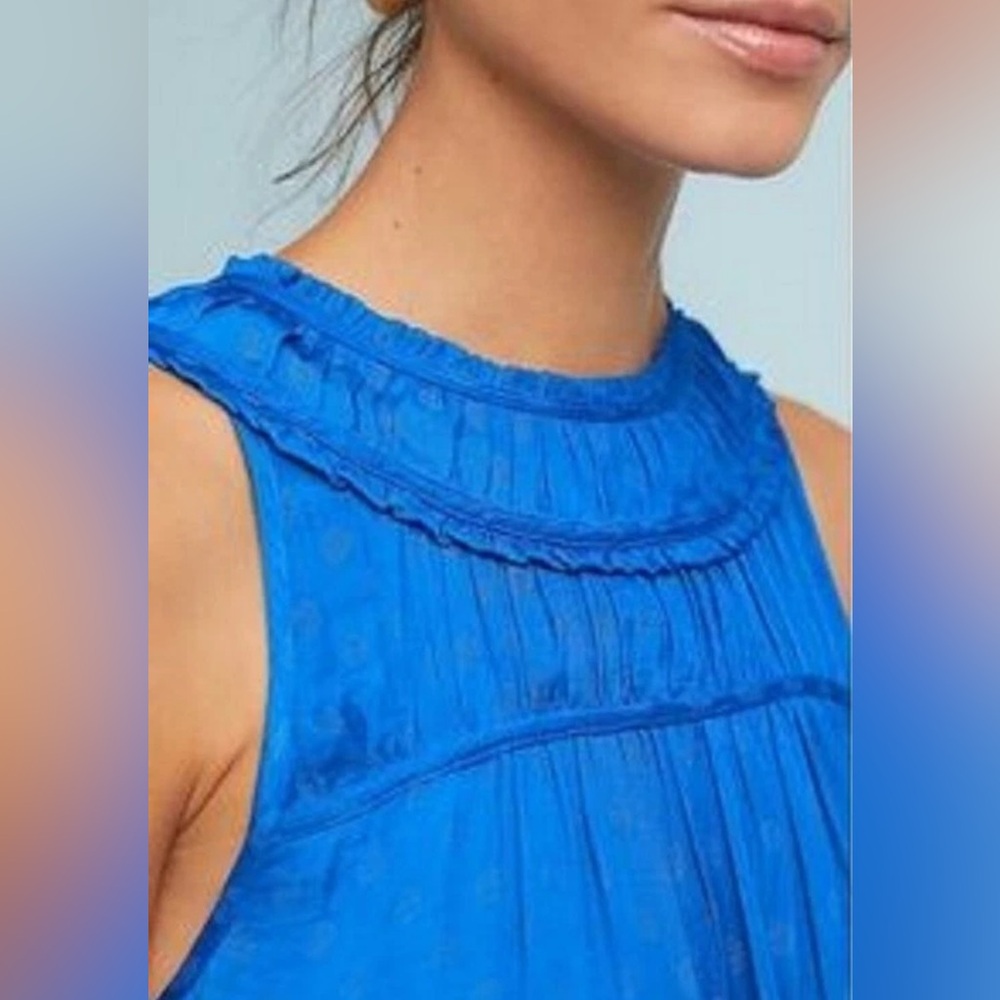 Anthropologie Maeve Royal Blue Clovis Pleated Sleeveless Blouse Top Size 10 EUC - Picture 2 of 11